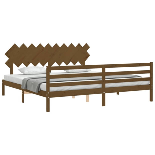 vidaXL Bedframe met hoofdbord massief hout honingbruin 200x200 cm