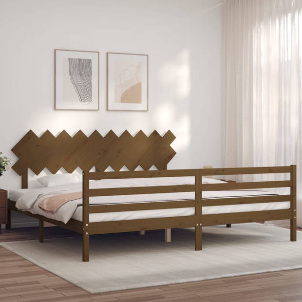 vidaXL Bedframe met hoofdbord massief hout honingbruin 200x200 cm