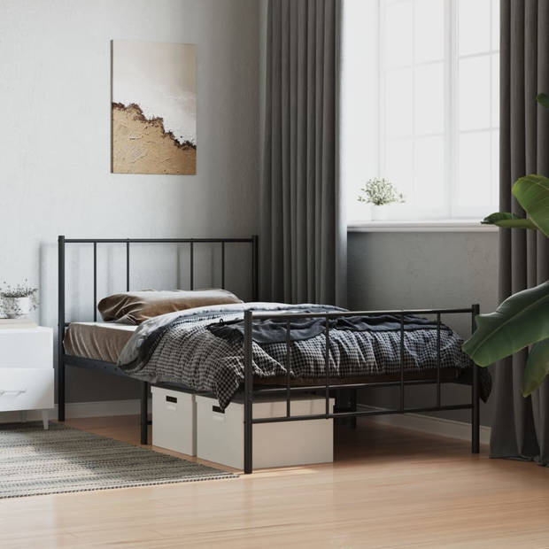 vidaXL Bedframe met hoofd- en voeteneinde metaal zwart 107x203 cm