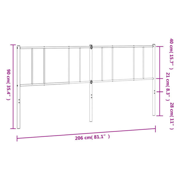 vidaXL Hoofdbord metaal zwart 200 cm