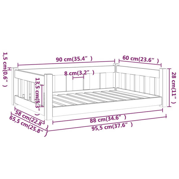 The Living Store Hondenmand Grenen - 95.5 x 65.5 x 28 cm - Rustiek