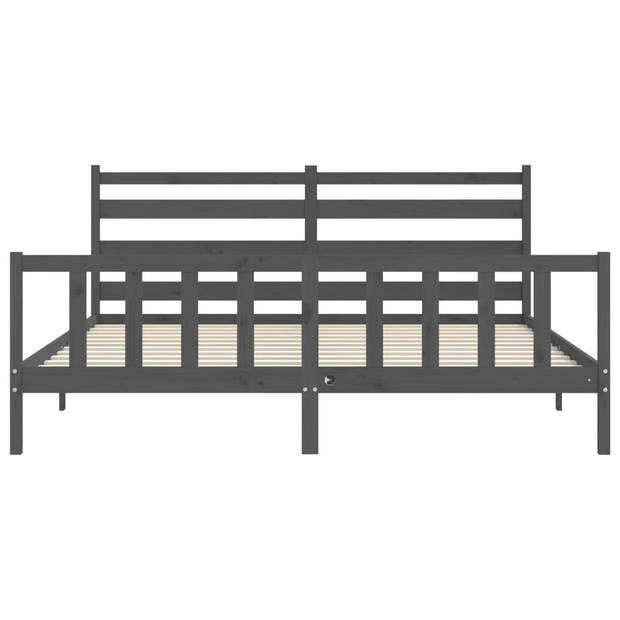 vidaXL Bedframe met hoofdbord massief hout grijs 200x200 cm