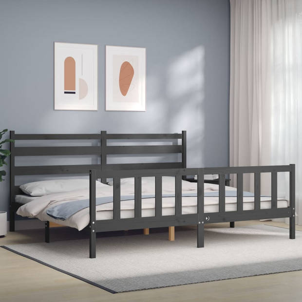 vidaXL Bedframe met hoofdbord massief hout grijs 200x200 cm