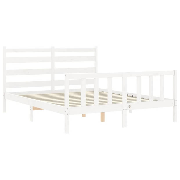 vidaXL Bedframe met hoofdbord massief hout wit 160x200 cm