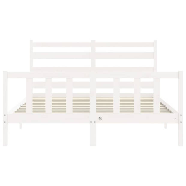 vidaXL Bedframe met hoofdbord massief hout wit 160x200 cm