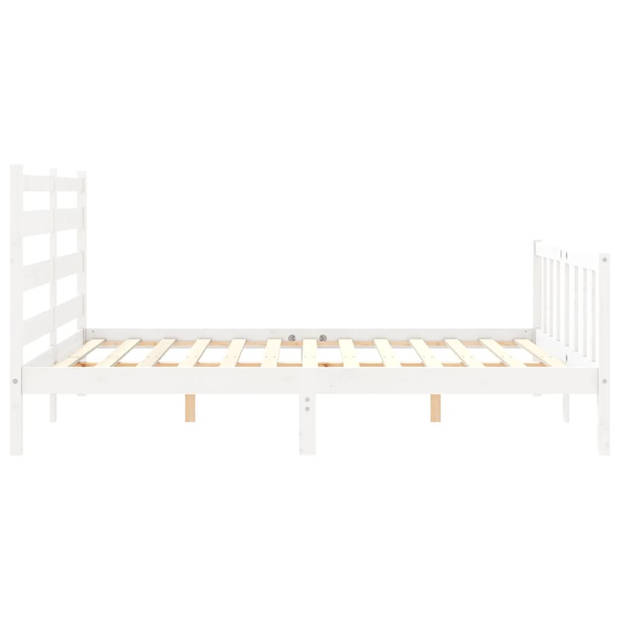 vidaXL Bedframe met hoofdbord massief hout wit 160x200 cm