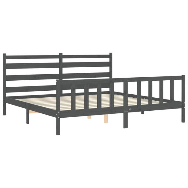 vidaXL Bedframe met hoofdbord massief hout grijs 200x200 cm