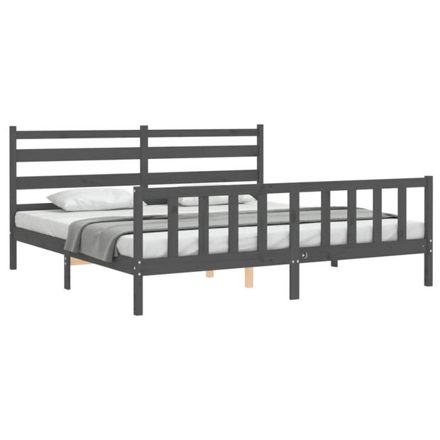 vidaXL Bedframe met hoofdbord massief hout grijs 200x200 cm