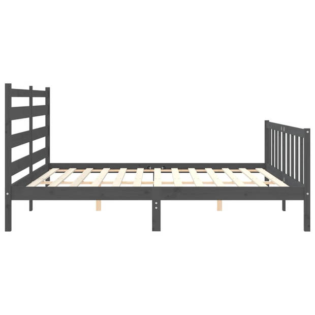 vidaXL Bedframe met hoofdbord massief hout grijs 200x200 cm