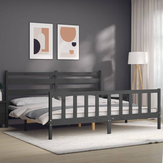 vidaXL Bedframe met hoofdbord massief hout grijs 200x200 cm