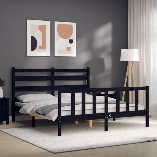 vidaXL Bedframe met hoofdbord massief hout zwart