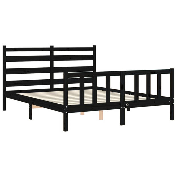 vidaXL Bedframe met hoofdbord massief hout zwart