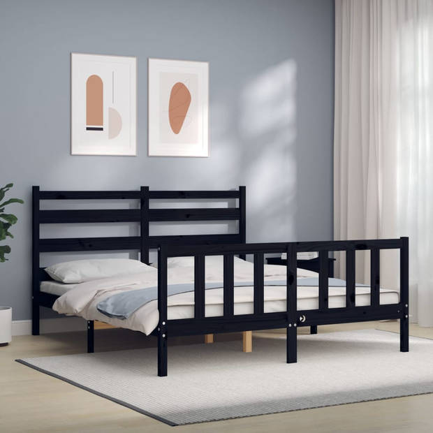 vidaXL Bedframe met hoofdbord massief hout zwart