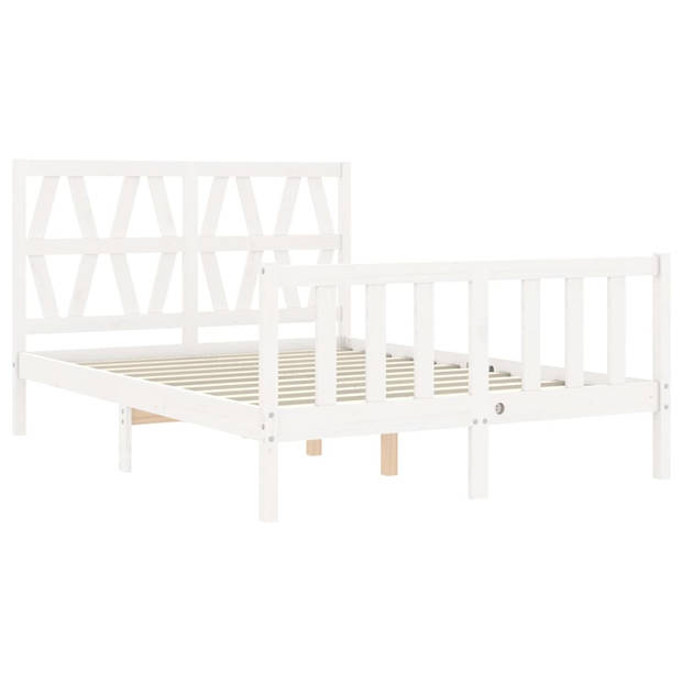 vidaXL Bedframe met hoofdbord massief hout wit 120x200 cm