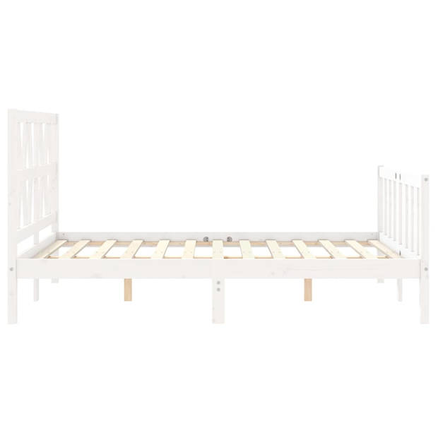 vidaXL Bedframe met hoofdbord massief hout wit 120x200 cm