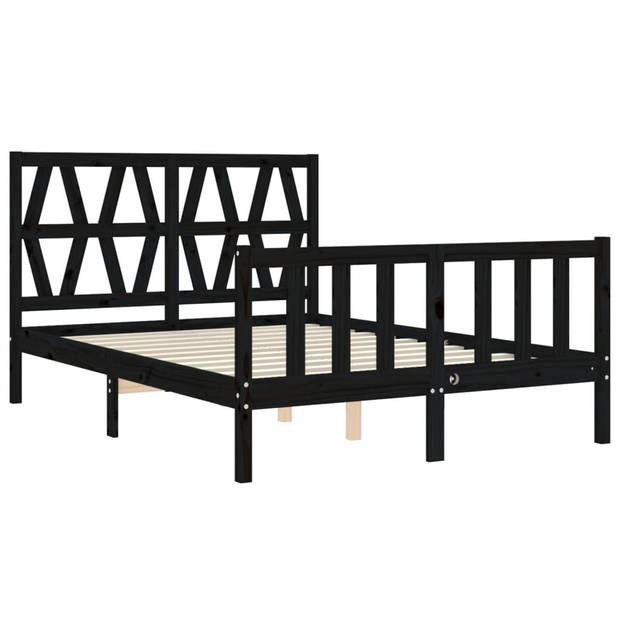 vidaXL Bedframe met hoofdbord massief hout zwart