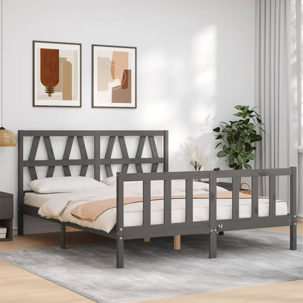 vidaXL Bedframe met hoofdbord massief hout grijs