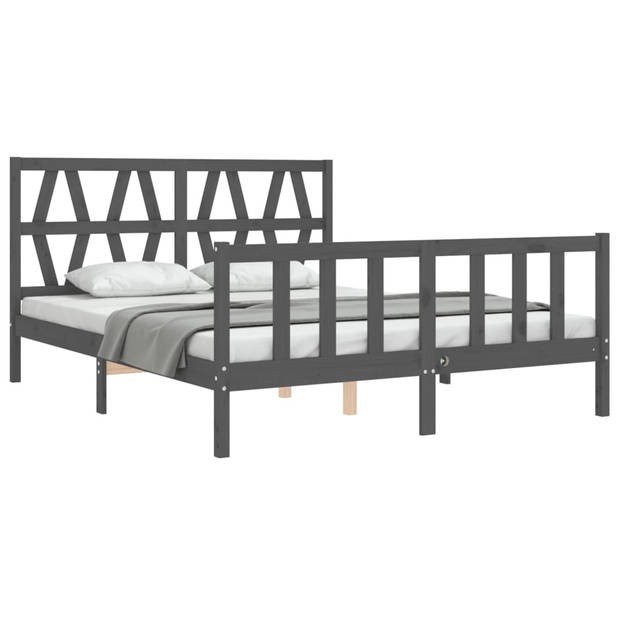 vidaXL Bedframe met hoofdbord massief hout grijs