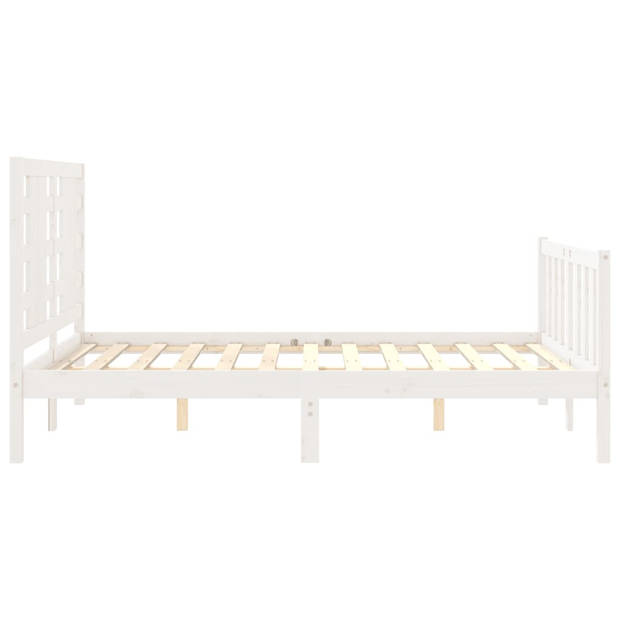 vidaXL Bedframe met hoofdbord massief hout wit