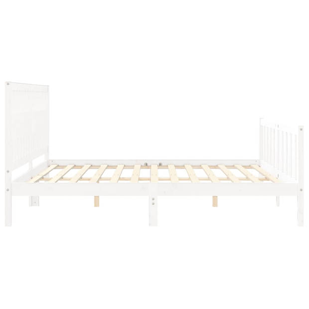 vidaXL Bedframe met hoofdbord massief hout wit 200x200 cm