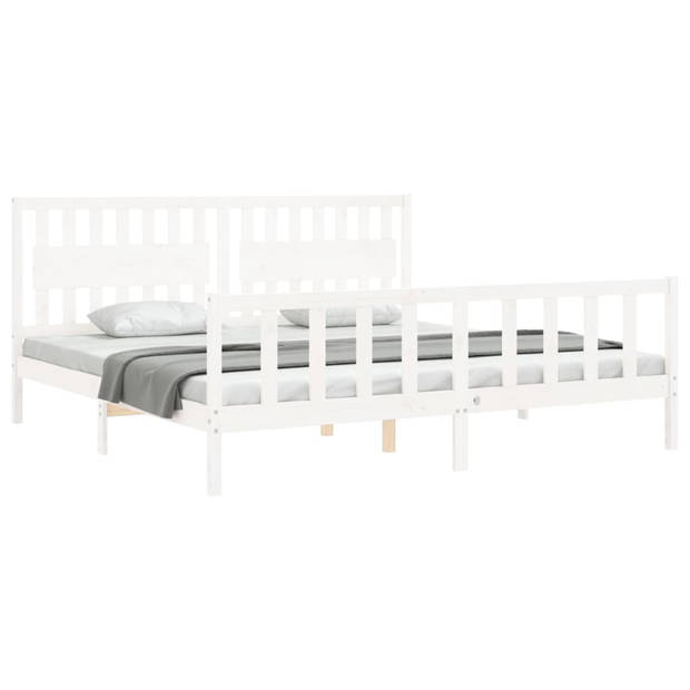 vidaXL Bedframe met hoofdbord massief hout wit 200x200 cm