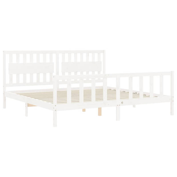 vidaXL Bedframe met hoofdbord massief hout wit 200x200 cm