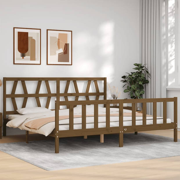 vidaXL Bedframe met hoofdbord massief hout honingbruin 200x200 cm