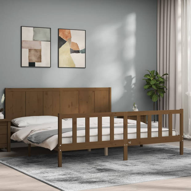 vidaXL Bedframe met hoofdbord massief hout honingbruin 200x200 cm