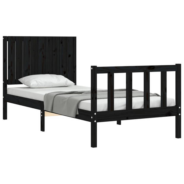 vidaXL Bedframe met hoofdbord massief hout zwart