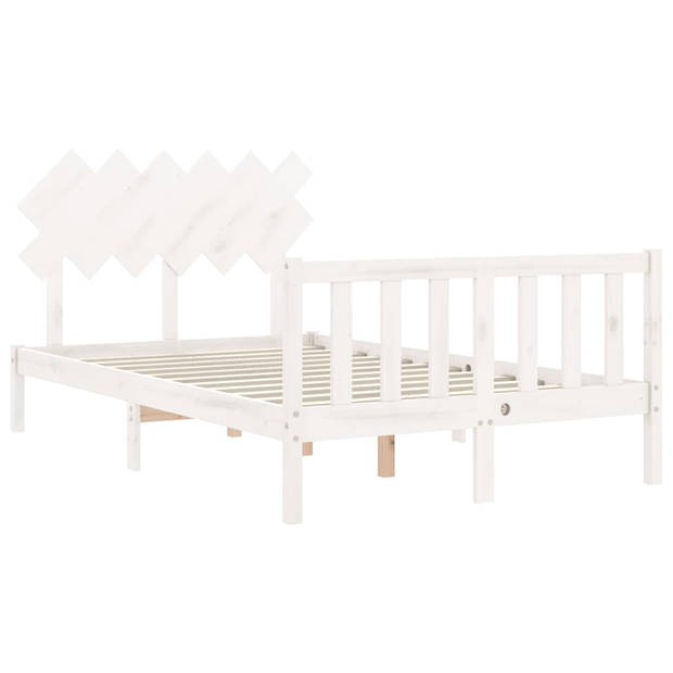 vidaXL Bedframe met hoofdbord massief hout wit