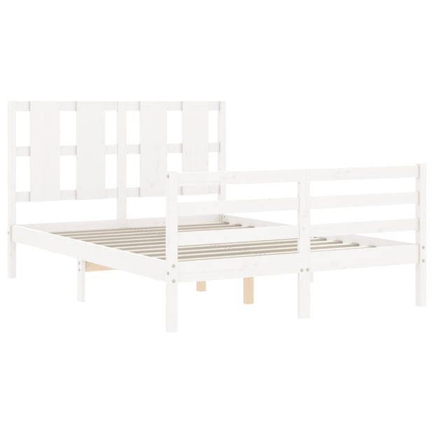 vidaXL Bedframe met hoofdbord massief hout wit