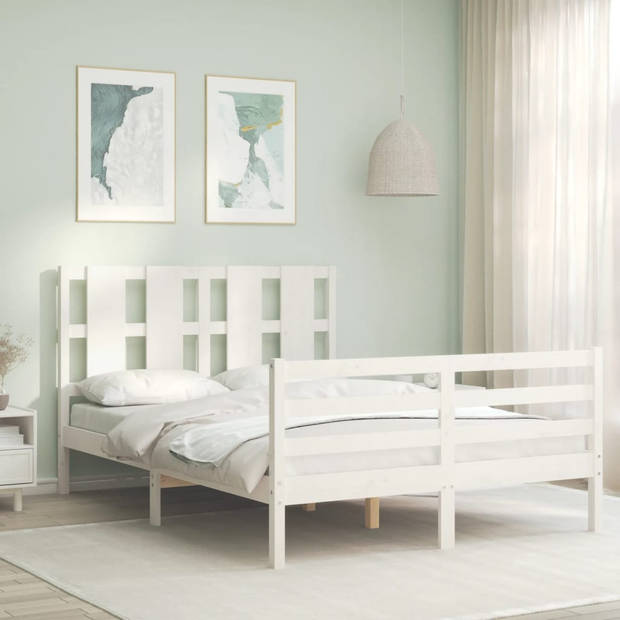 vidaXL Bedframe met hoofdbord massief hout wit