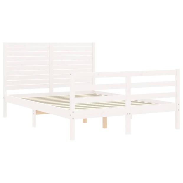 vidaXL Bedframe met hoofdbord massief hout wit 120x200 cm