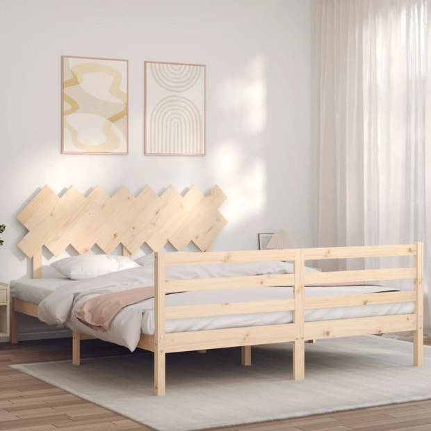 vidaXL Bedframe met hoofdbord massief hout 160x200 cm