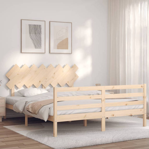 vidaXL Bedframe met hoofdbord massief hout 160x200 cm