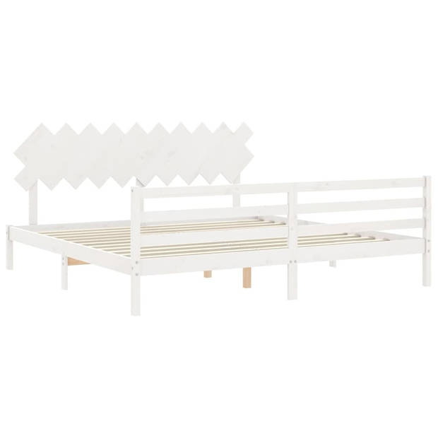 vidaXL Bedframe met hoofdbord massief hout wit 200x200 cm