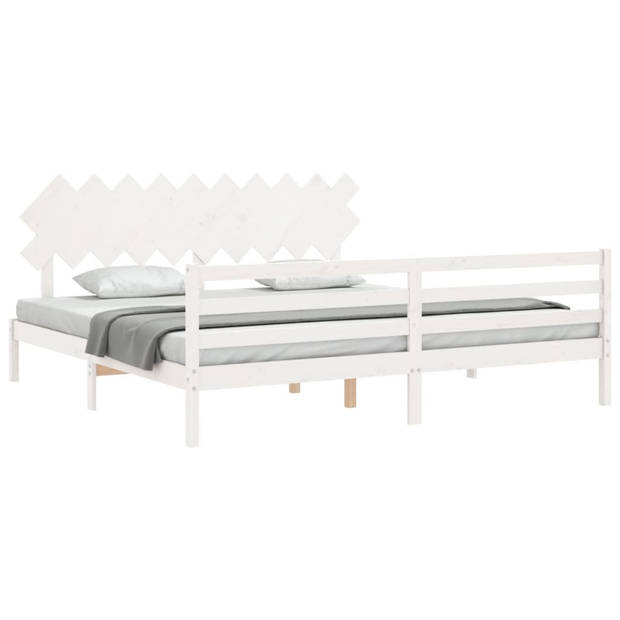 vidaXL Bedframe met hoofdbord massief hout wit 200x200 cm