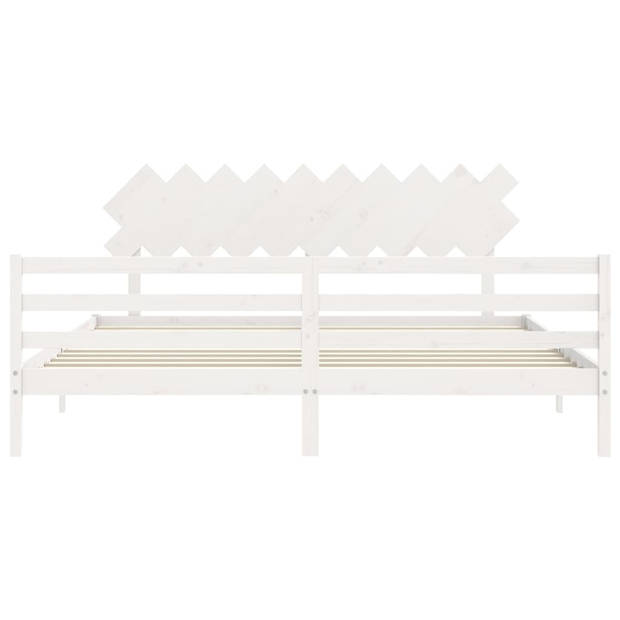 vidaXL Bedframe met hoofdbord massief hout wit 200x200 cm