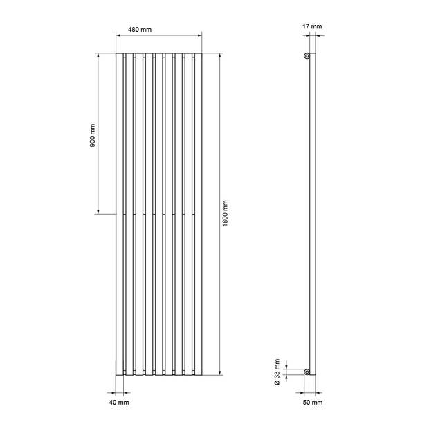 Badkamerradiator middenaansluiting 480x1800 mm Wit met onderaansluitset LuxeBath