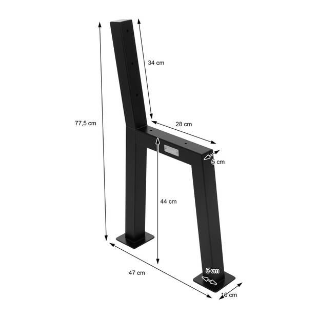 Bankpoten set van 2 H-vorm 47x77,5 cm Zwart staal ML-Design