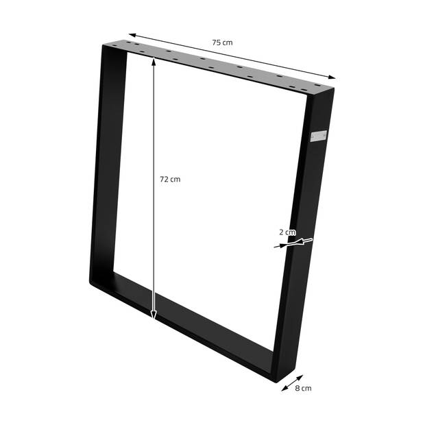 Tafelpoten Set van 2 75x72 cm Zwart Staal ML-Design