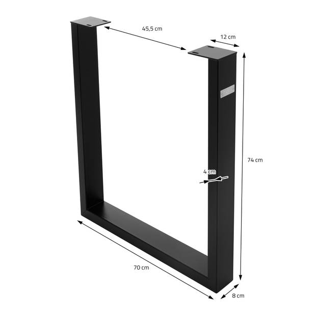 Tafelpoten Set van 2 U-vormige 70x74 cm Zwart Staal ML-Design