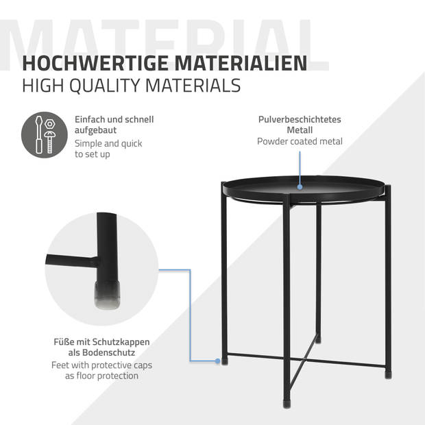 Bijzettafel rond Ø42x52 cm zwart metaal met dienblad ML-Design