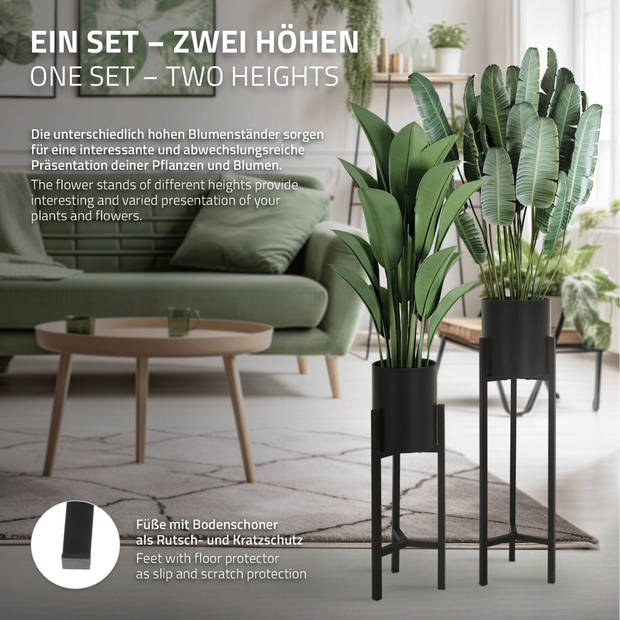 Bloemenstandaard Set van 2 Zwart Metaal ML-Design