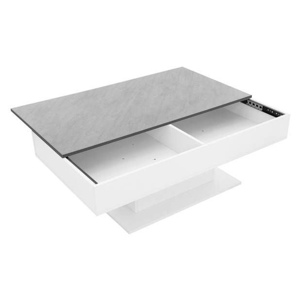 Salontafel 110x60x40 cm wit/betonlook incl. 2 opbergvakken onder verschuifbaar blad ML-Design