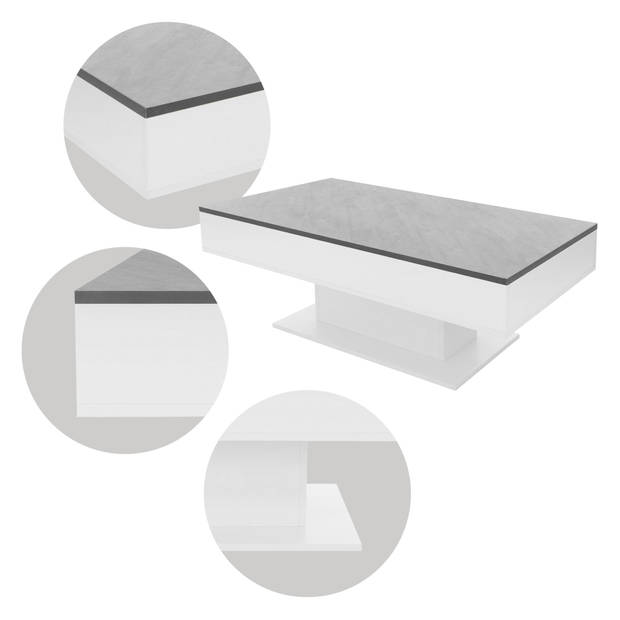 Salontafel 110x60x40 cm wit/betonlook incl. 2 opbergvakken onder verschuifbaar blad ML-Design