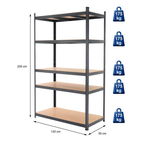 Werkplaatsplank 200x120x50 cm Antraciet Metaal