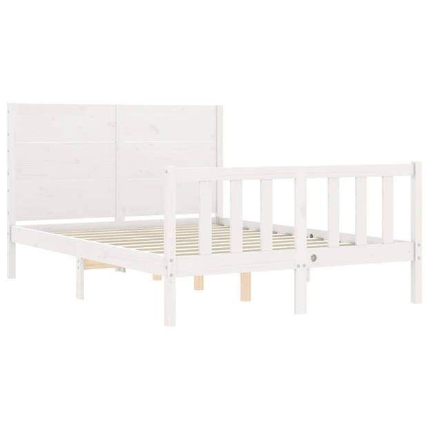 vidaXL Bedframe met hoofdbord massief hout wit