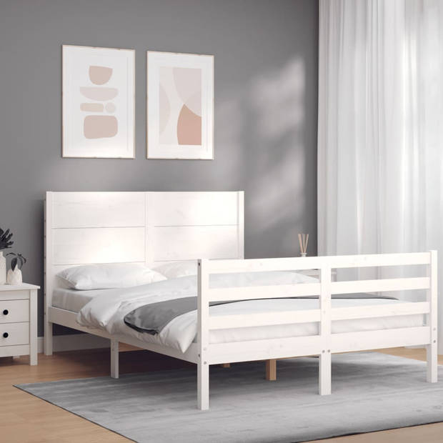 vidaXL Bedframe met hoofdbord massief hout wit 120x200 cm