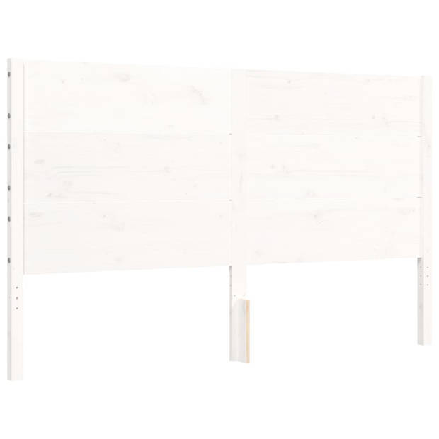 vidaXL Bedframe met hoofdbord massief hout wit 160x200 cm